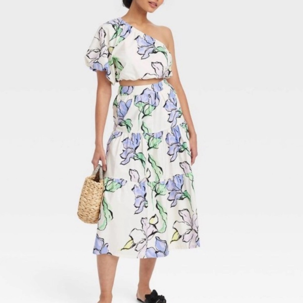 A New Day White, Purple, Floral Two-Piece Set